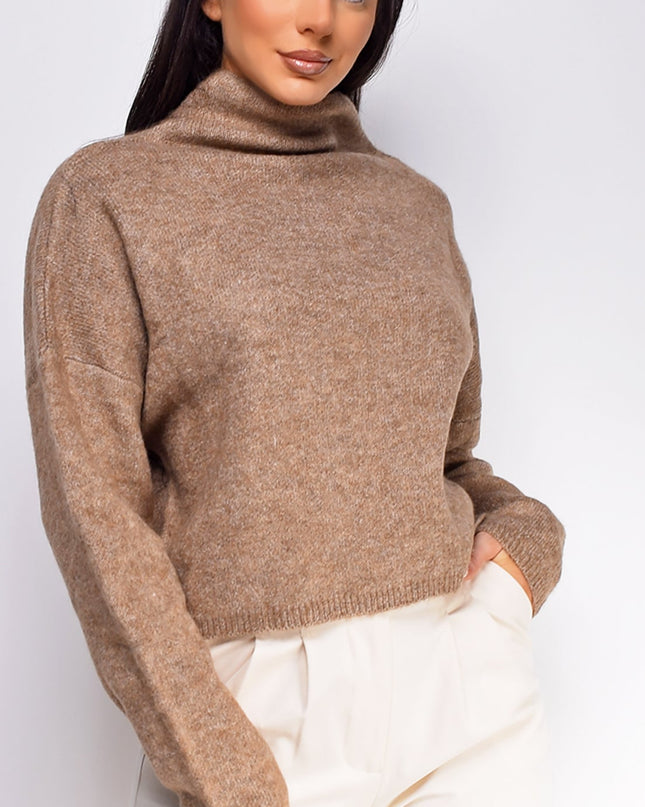 Brown Marl Knit Mock Neck Sweater Top