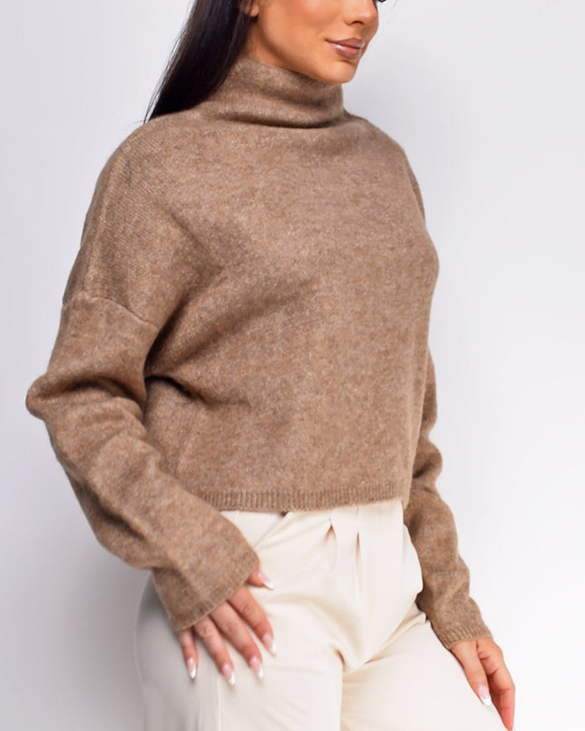 Brown Marl Knit Mock Neck Sweater Top