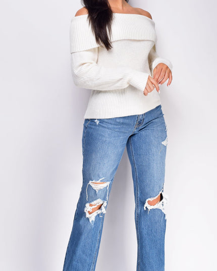 Blue Distressed Relaxed Staright Leg Denim Jeans