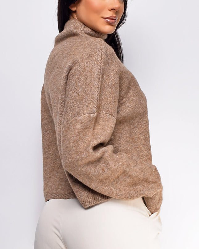 Brown Marl Knit Mock Neck Sweater Top