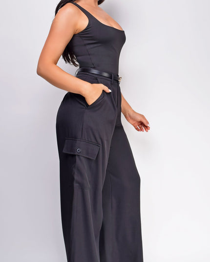 Black Wide Leg Cargo Pocket Pants