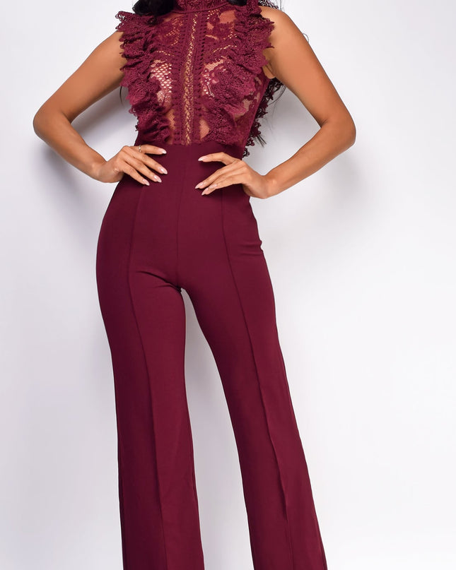 Wine Crochet Flared leg Jumpsuit