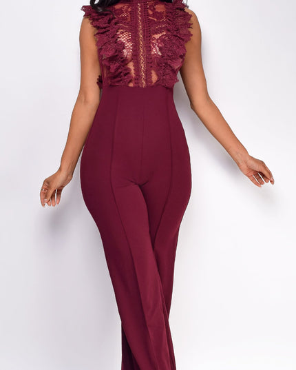 Wine Crochet Flared leg Jumpsuit