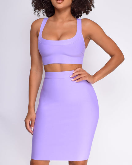 Lavender Purple Bandage Top And Skirt Set