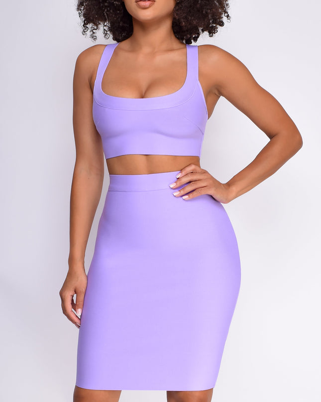 Lavender Purple Bandage Top And Skirt Set
