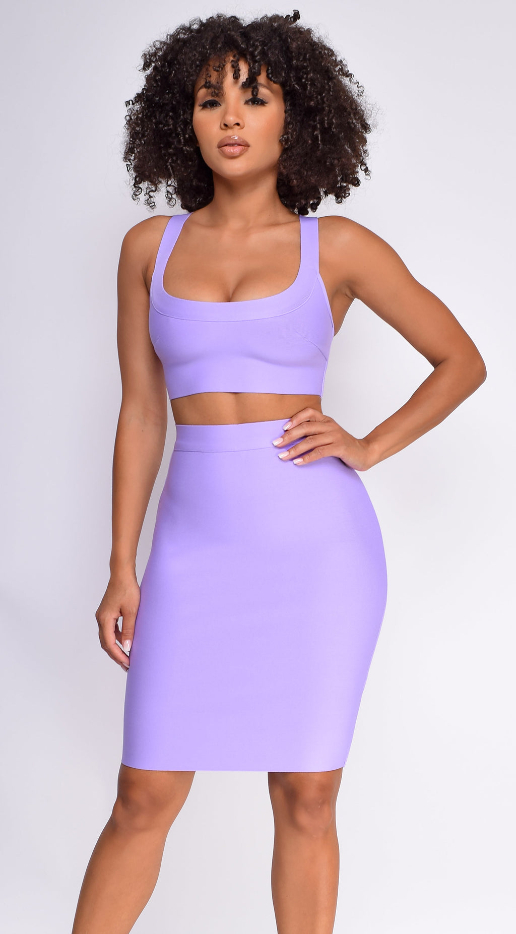 Lavender Purple Bandage Top And Skirt Set