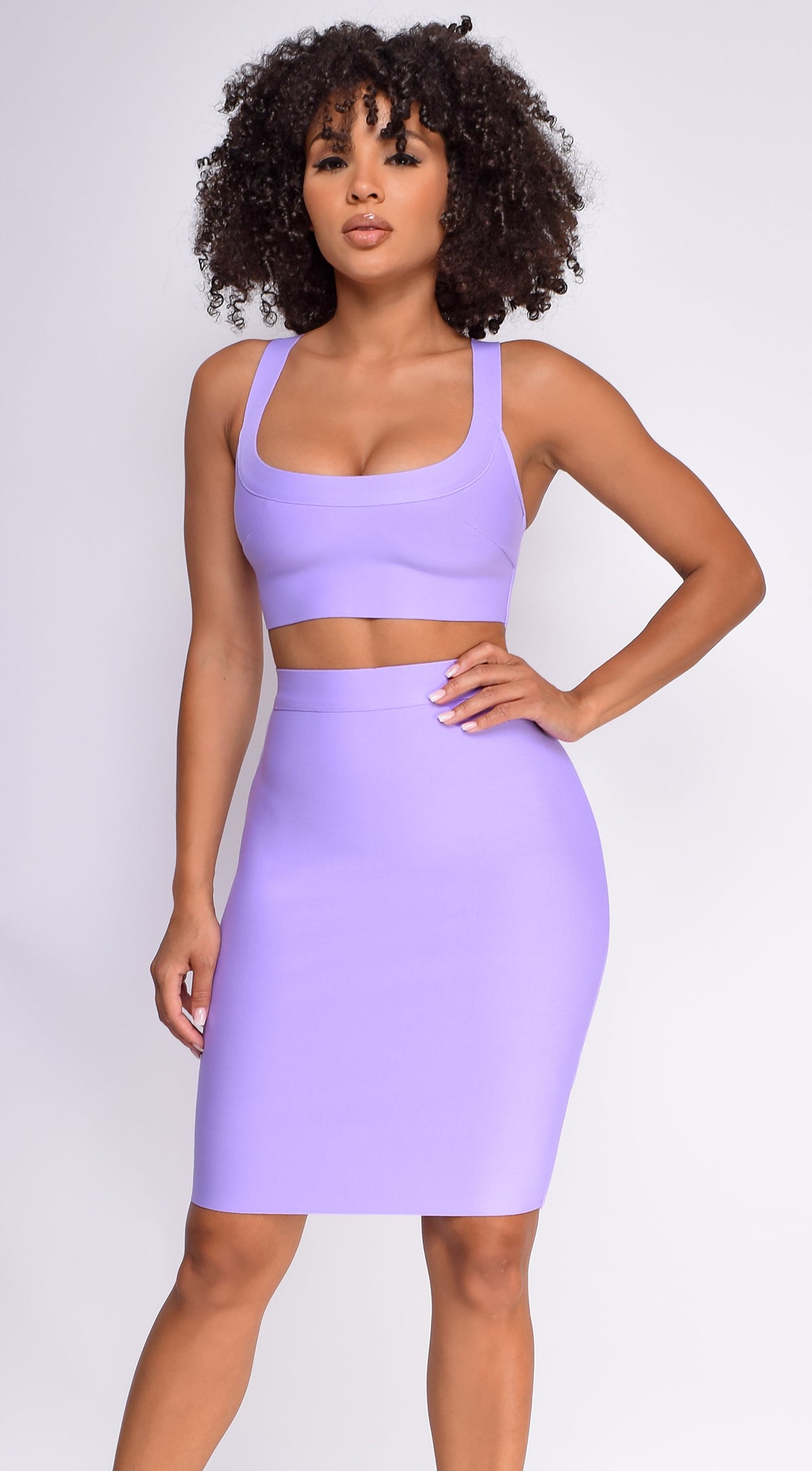 Lavender Purple Bandage Top And Skirt Set