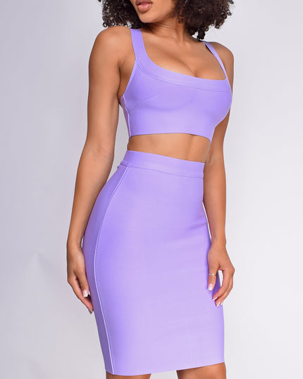 Lavender Purple Bandage Top And Skirt Set