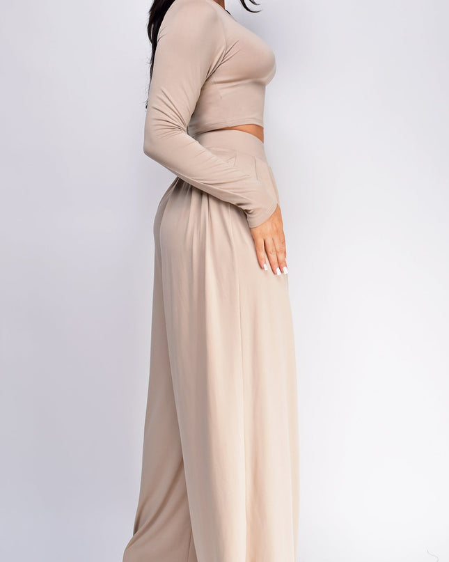 Taupe Beige Wide Leg Pants Set