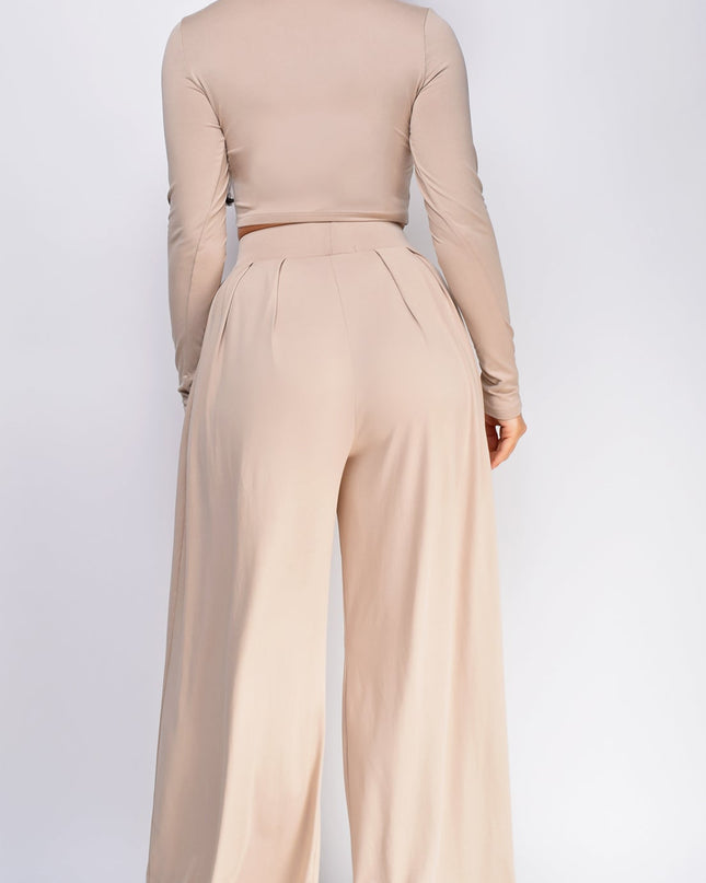 Taupe Beige Wide Leg Pants Set