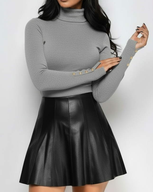 Gray High Neck Long Sleeve Top