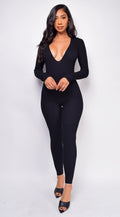 Black V Plunge Neck Jumpsuit