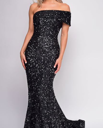 Black One Shoulder Sequin Gown
