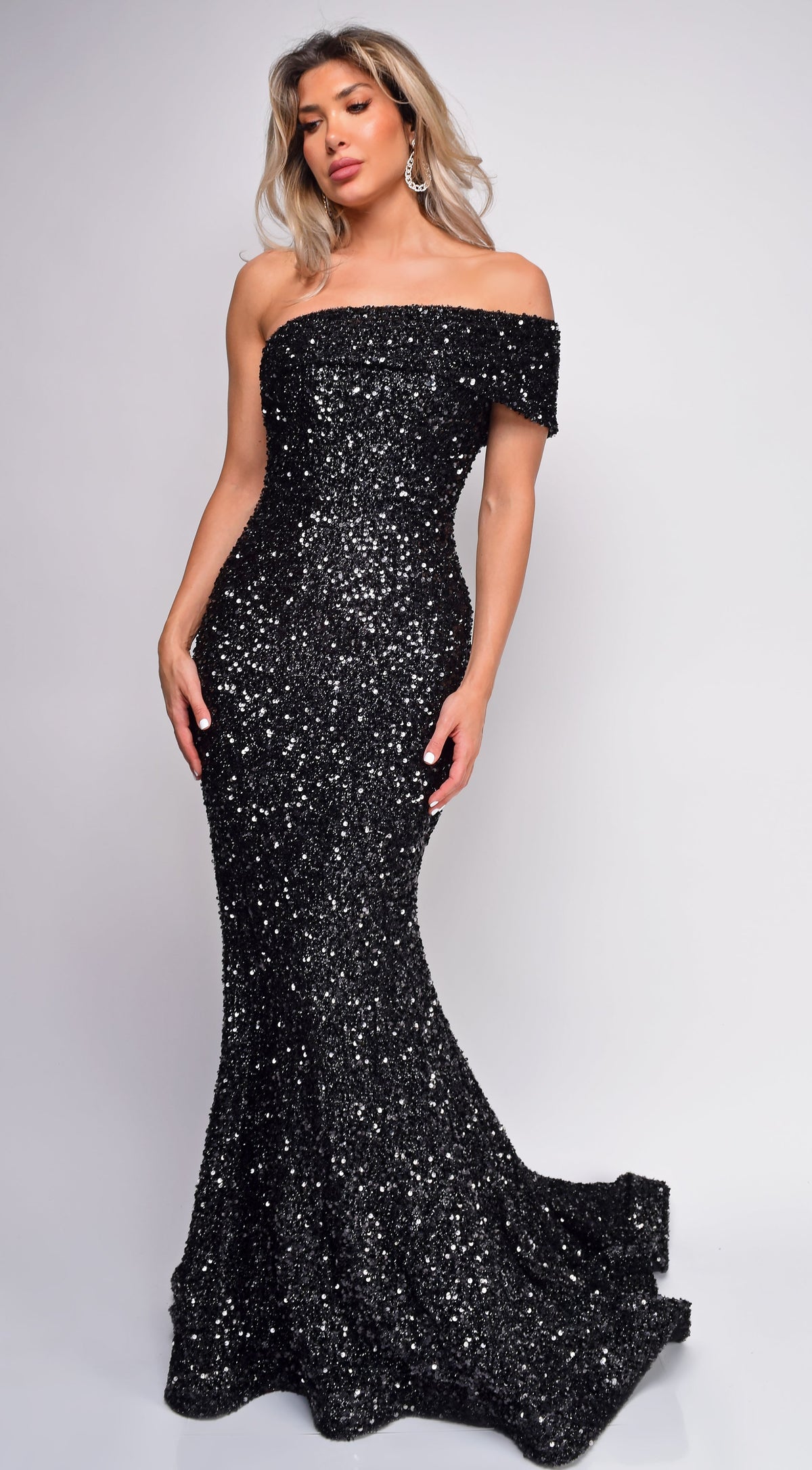 Black One Shoulder Sequin Gown