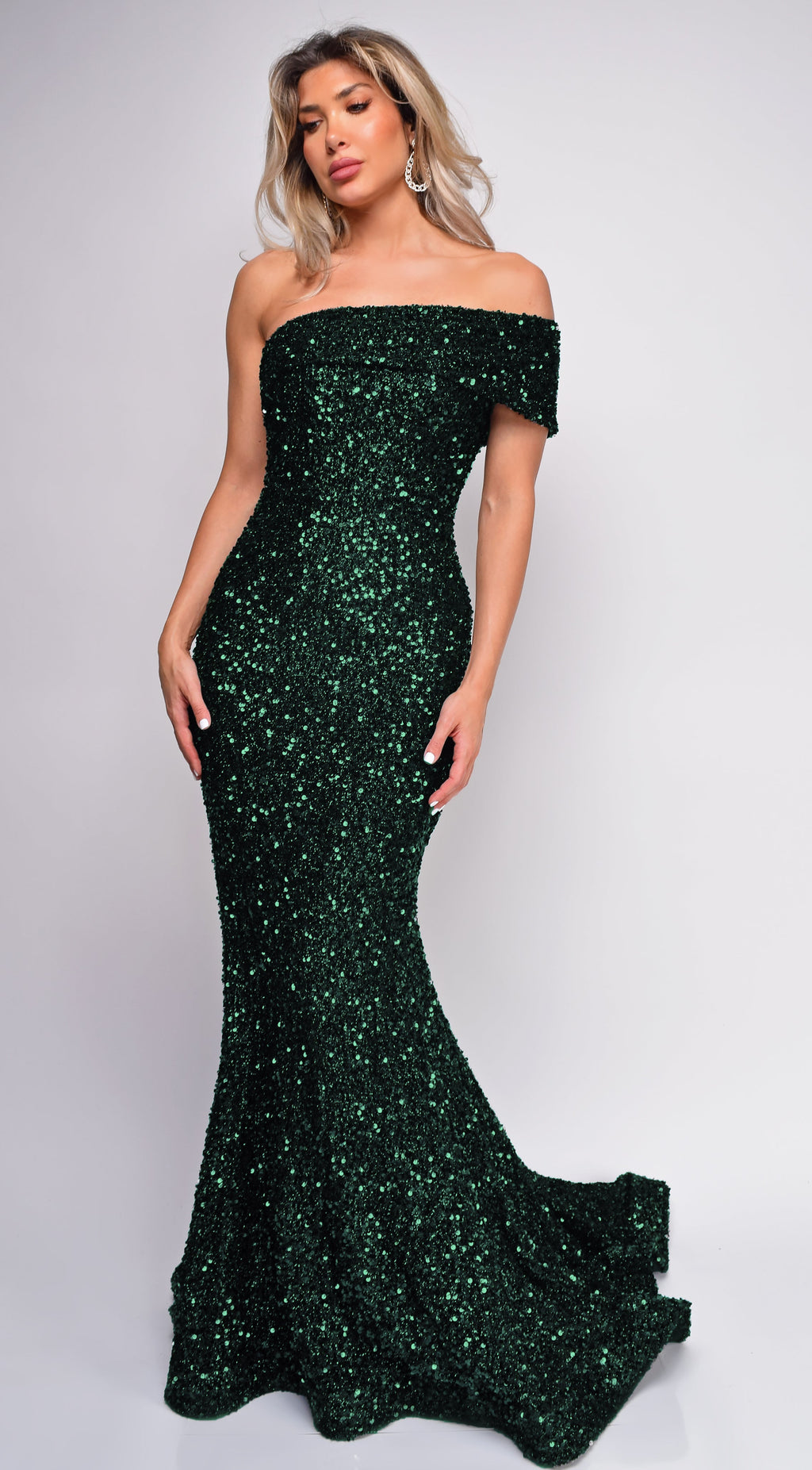 Green One Shoulder Sequin Gown