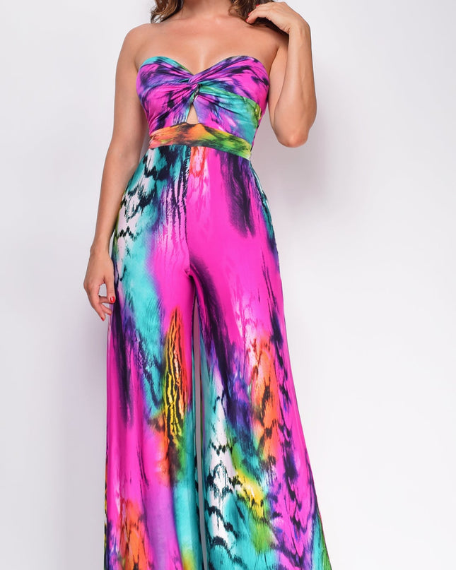 Pink Multi Multi Print Color Strapless Jumpsuit