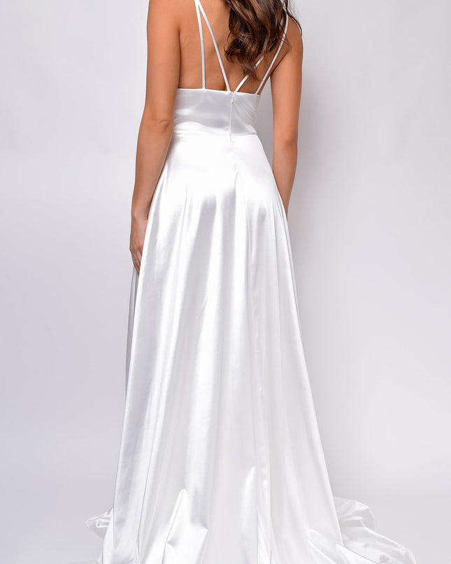 White Satin Side Slit Gown