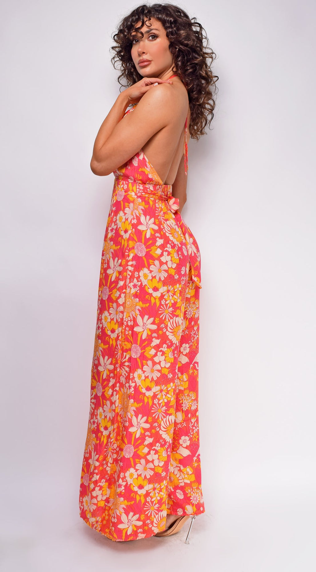 Orange Pink Multi Floral Print Jumpsuit