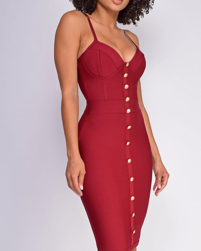 Wine Gold Button Bandage Dress