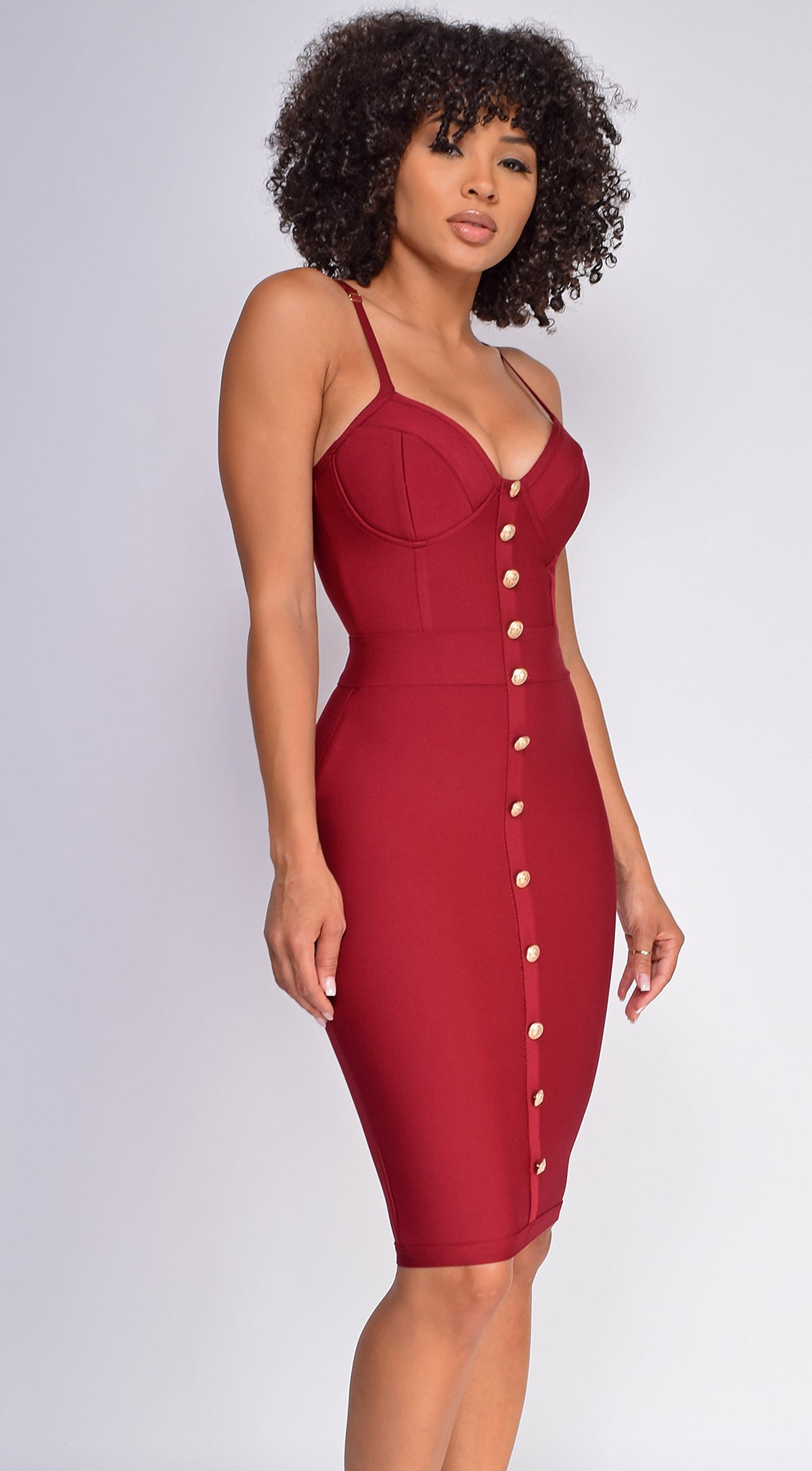 Wine Gold Button Bandage Dress