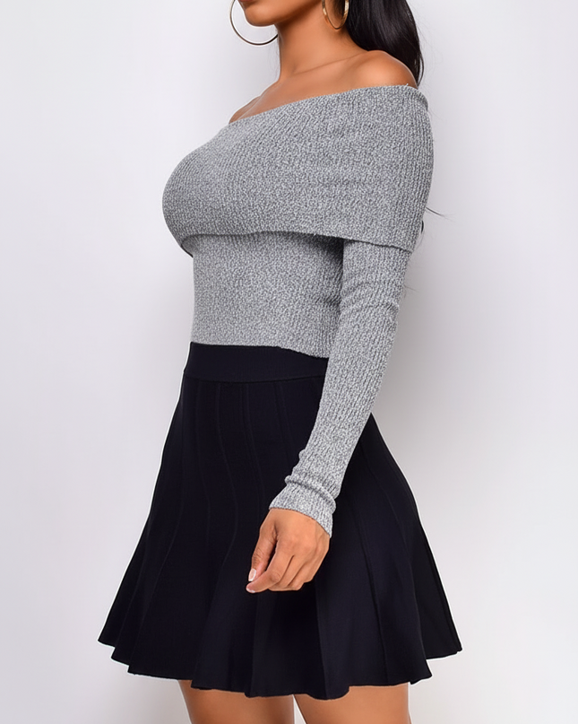 Gray Off Shoulder Sweater Top