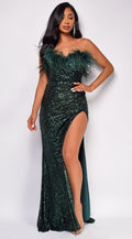 Green Feather Sequin Gown