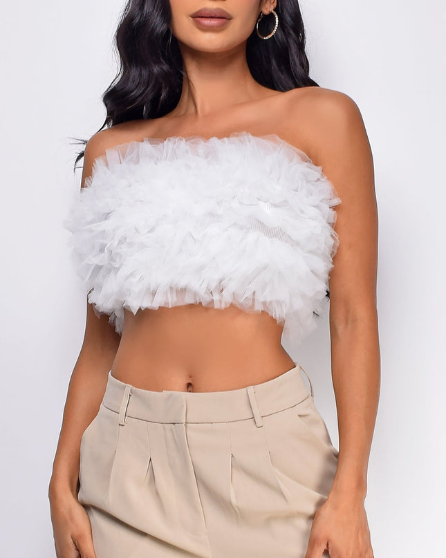 White Mesh Tulle Tube Top