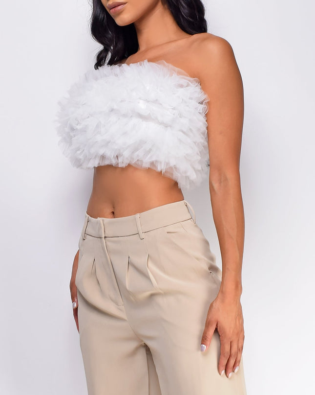 White Mesh Tulle Tube Top