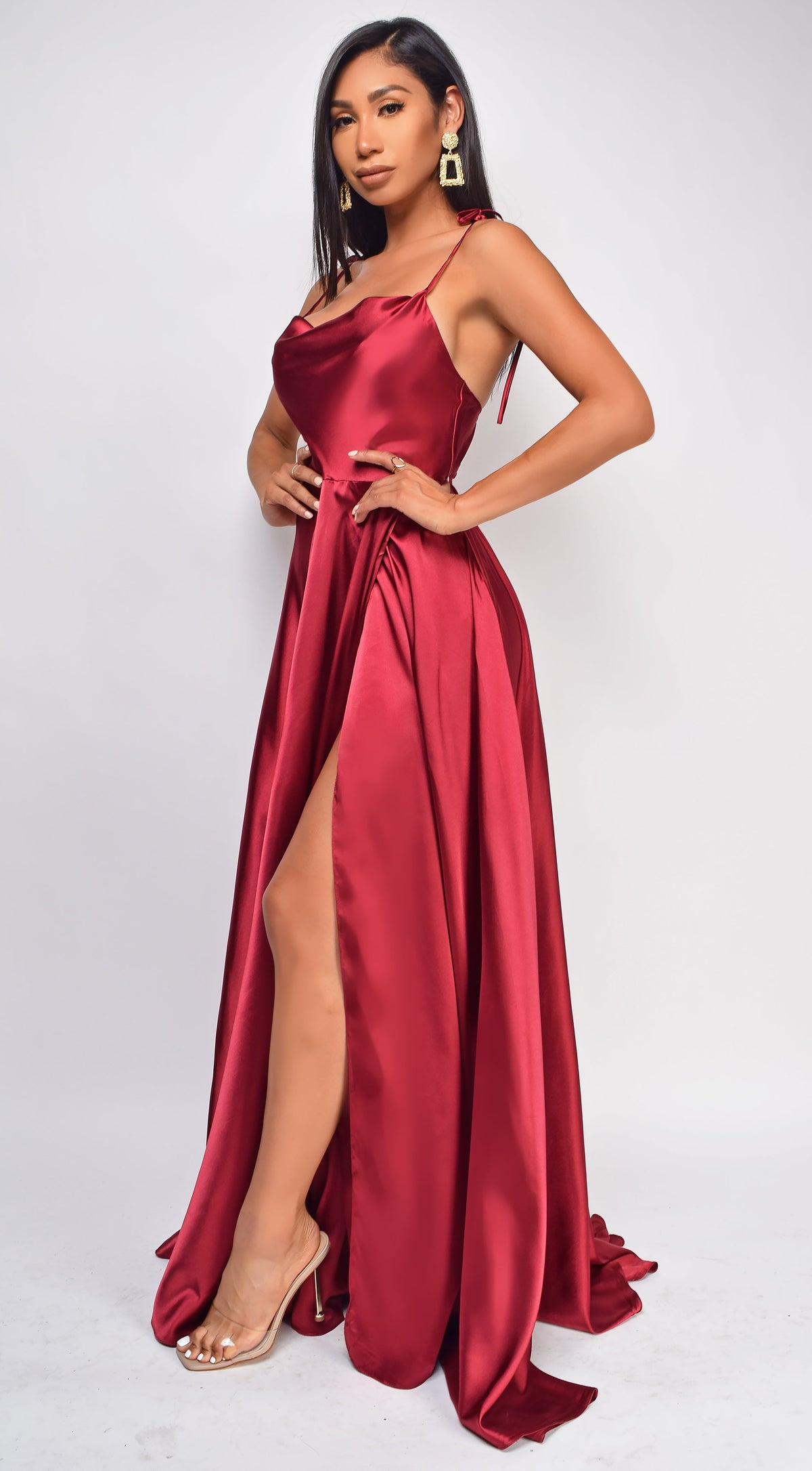 Red Drape Neck Gown
