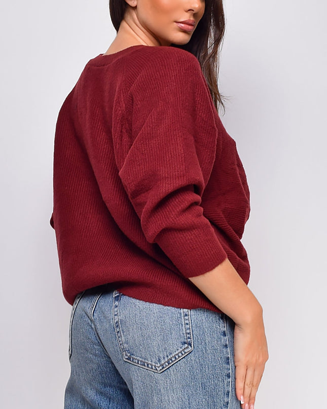 Burgundy Twist Detail Convertible Sweater