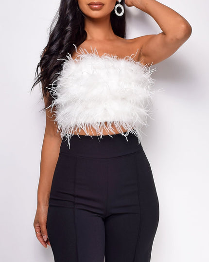 White Feather Crop Top