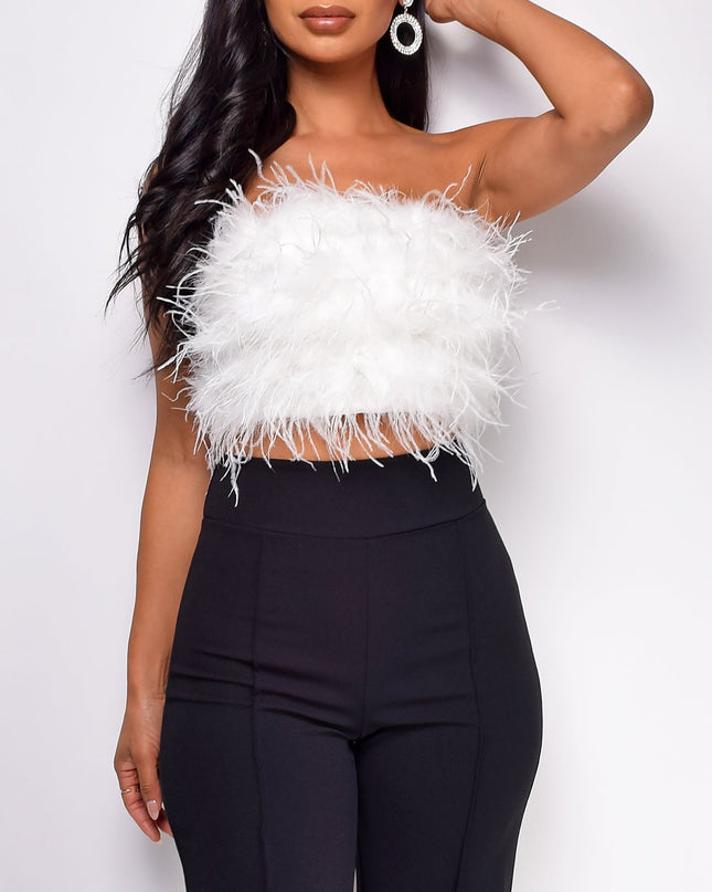 White Feather Crop Top