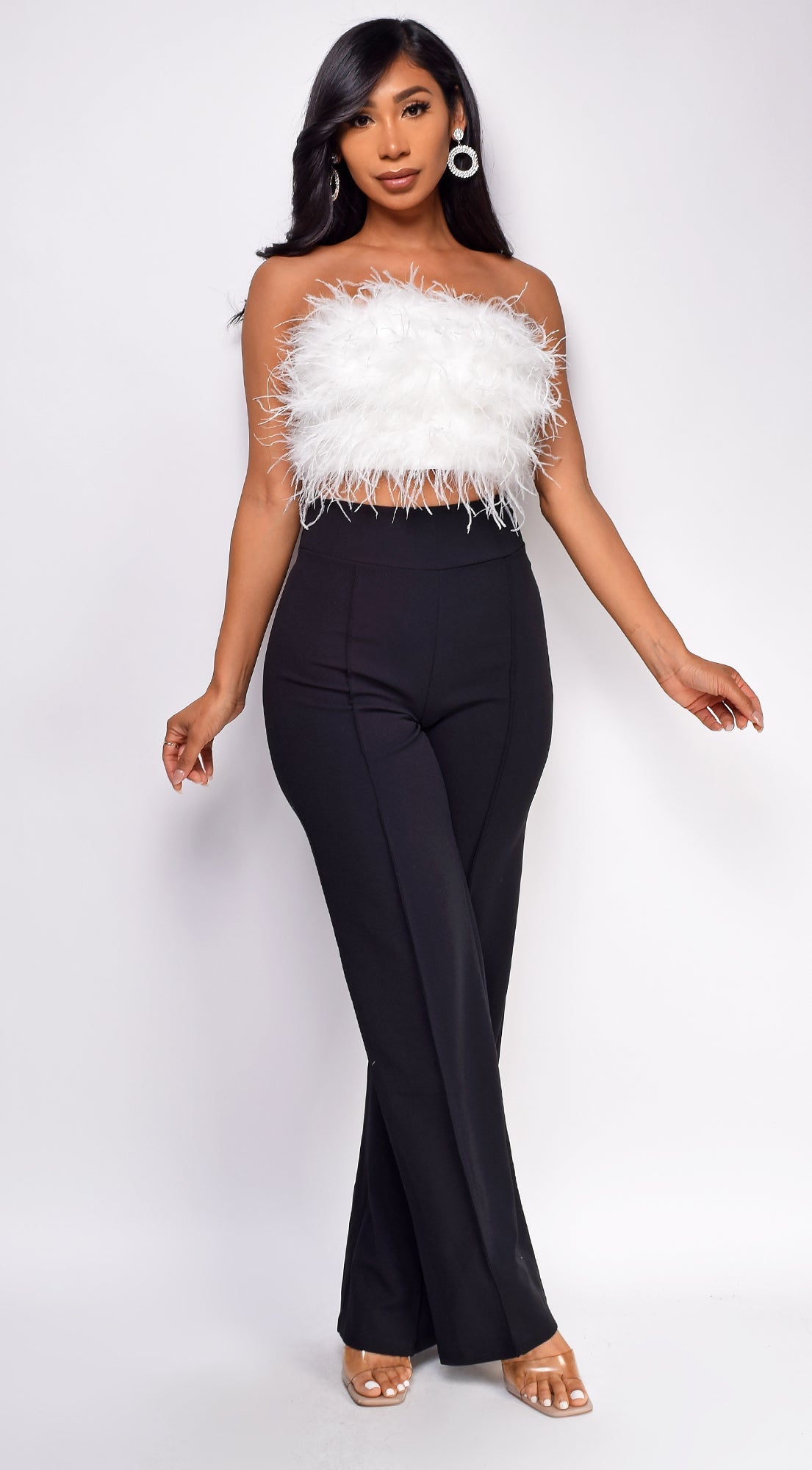 White Feather Crop Top
