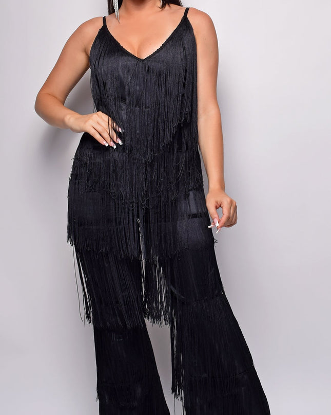 Black Fringe Jumpsuit