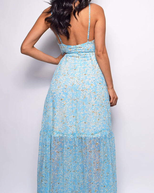 Blue Floral Print Maxi Dress