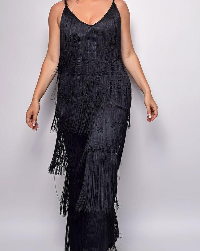 Black Fringe Jumpsuit