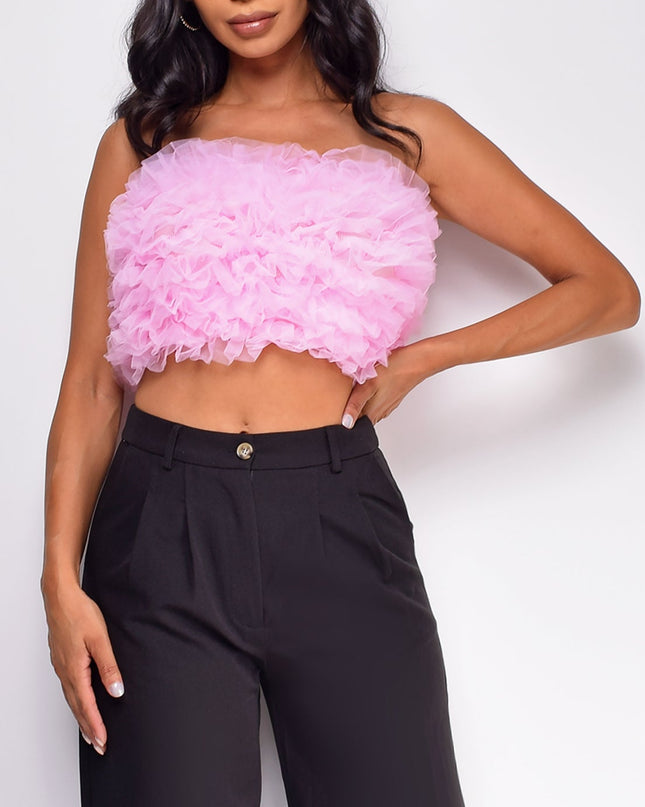 Pink Mesh Tulle Tube Top