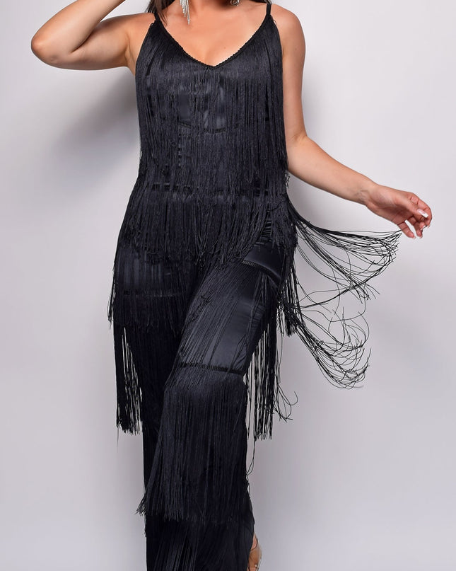 Black Fringe Jumpsuit