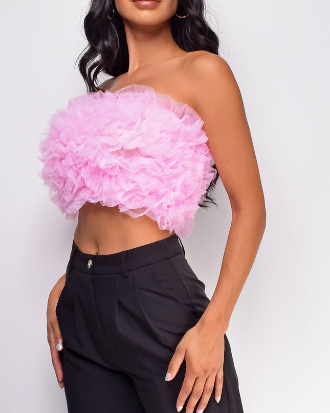 Pink Mesh Tulle Tube Top