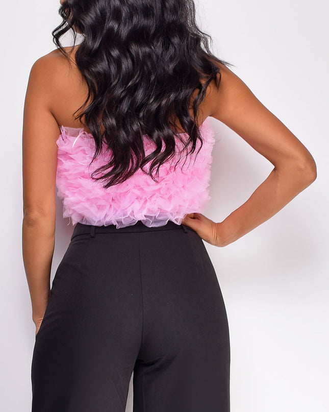 Pink Mesh Tulle Tube Top