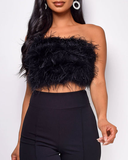 Black Feather Crop Top