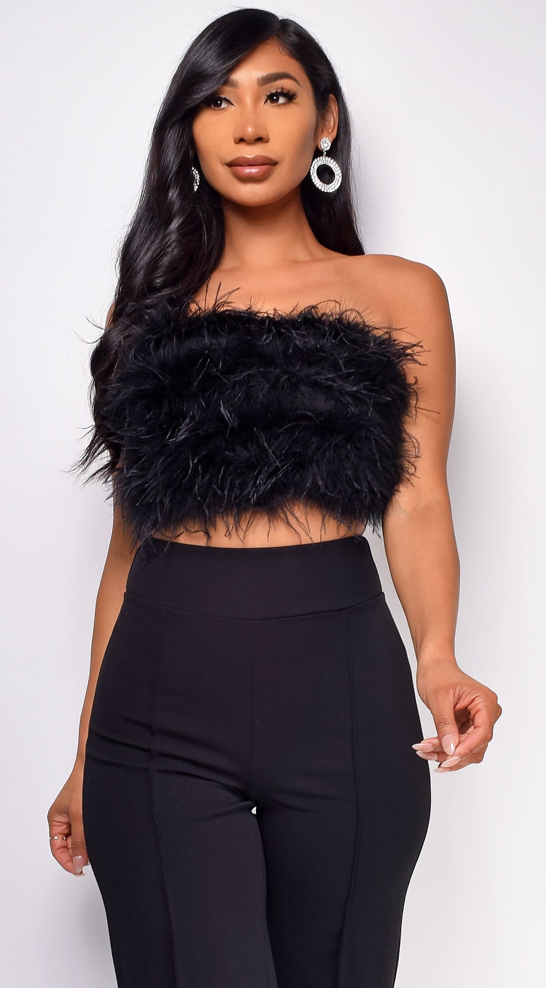 Black Feather Crop Top