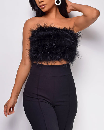 Black Feather Crop Top