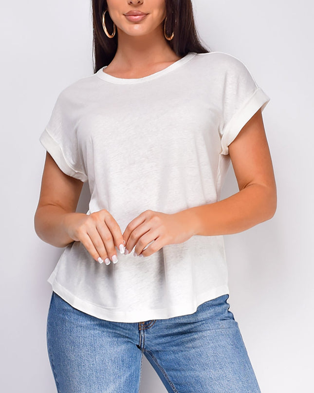White Basic Linen T-Shirt Top