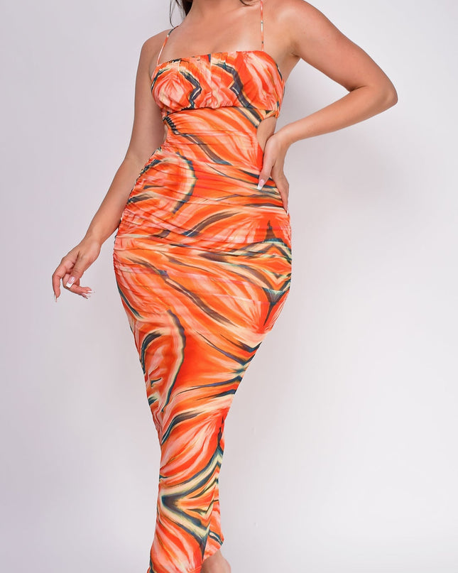 Orange Multi Color Print Maxi Dress