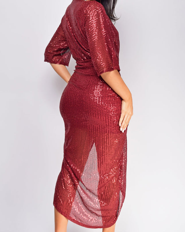 Burgundy Sequin Midi Dress