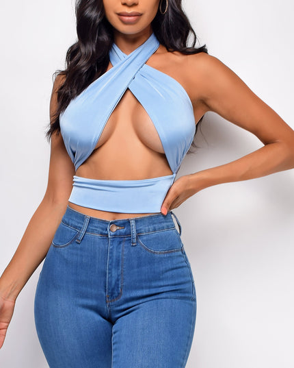 Blue Wrap Halter Top