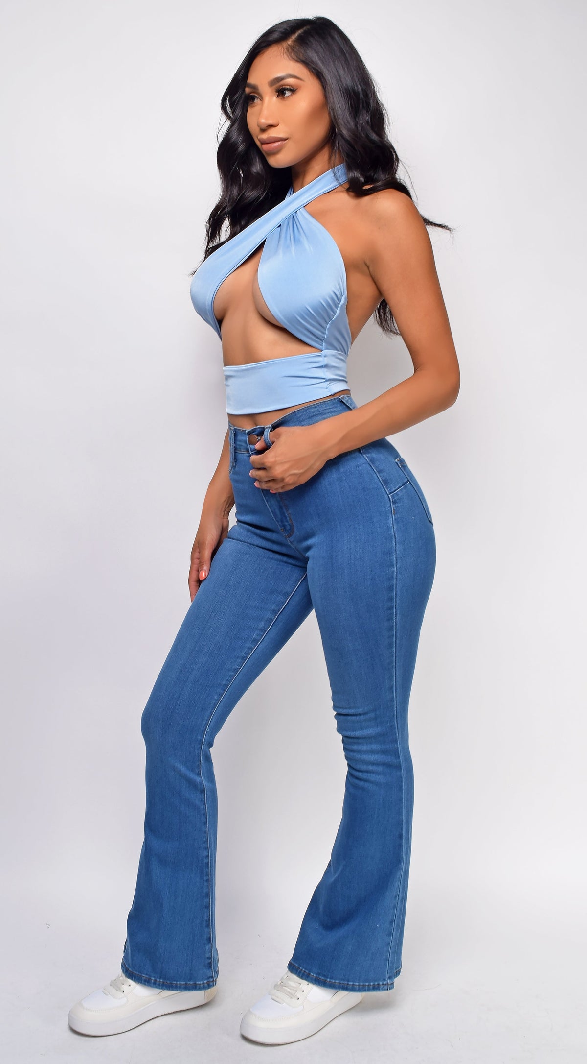 Blue Wrap Halter Top