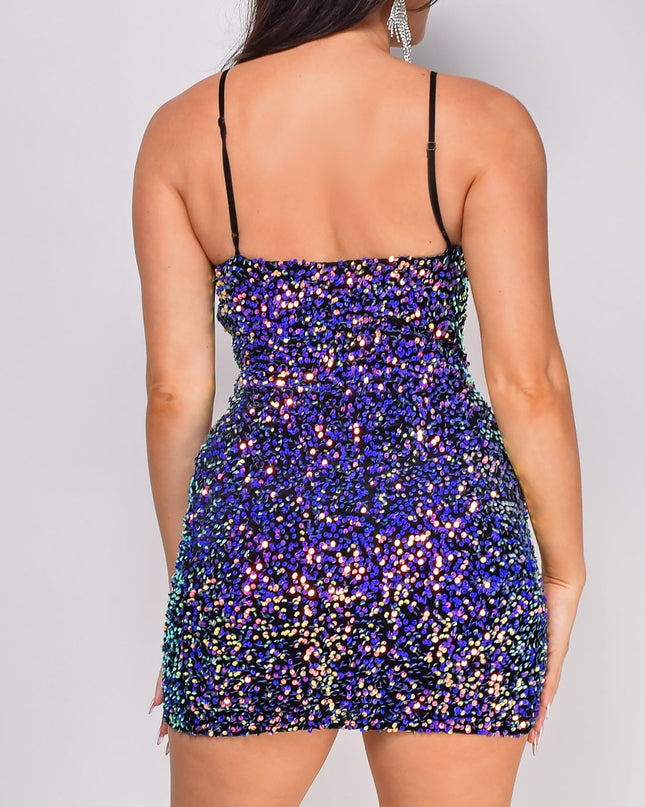 Purple Multi Color Sequin Mini Dress