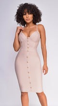 Nude Gold Button Bandage Dress